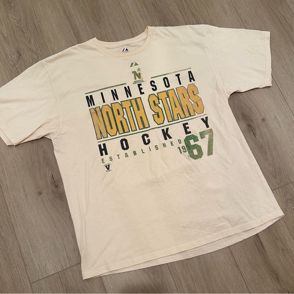 Majestic Minnesota North Stars Tee - Cream and Green